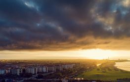 Cityscape of Malmo, Sweden at sunset