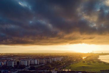 Cityscape of Malmo, Sweden at sunset