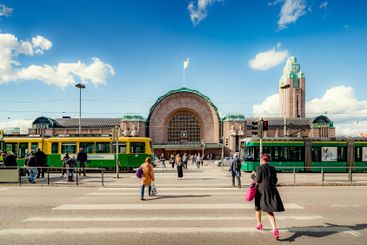 Pedestrian crossing to train station in Helsinki, Finland