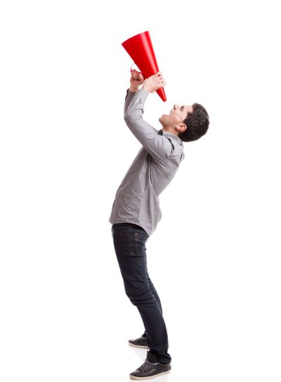 Shouting into a megaphone